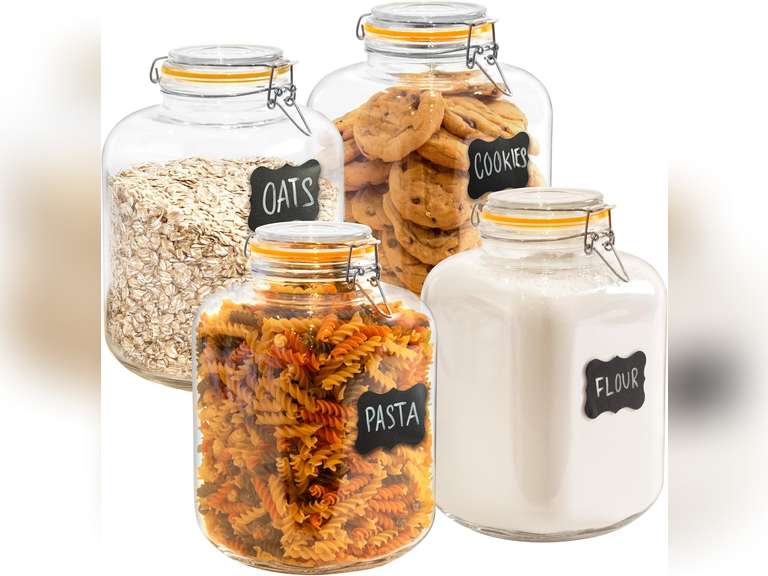 Galashield Gallon Glass Jars with Airtight Lid Large Glass Flour Sugar Storage Containers Canisters Leak-proof Lid Labels and Marker (4 Pack) 45