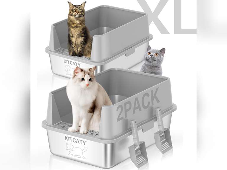 2PACK Stainless Steel Litter Box, Metal Litter Boxs with Lid High Sides, XL Extra Large Litter Box for Big Cats, Never Absorbs Odors, Leak-Proof, Stain-Free, Rust-Free, Easy to Clean, Scoop Included 77