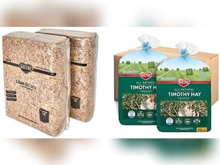 Kaytee Clean & Cozy Natural Bedding 2/50 Liter with Kaytee All Natural Timothy Hay for Guinea Pigs, Rabbits & Other Small Animals 12 Pound Bundle 74