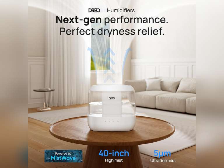 Dreo Humidifiers for Bedroom, Top Fill 4L Supersized Cool Mist Humidifier, 36H Runtime, 28 dB Quiet Ultrasonic Air Humidifier for Large Room, Plants, Baby Nursery, Indoor, Night Light, Easy to Clean 36