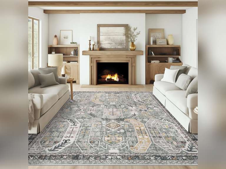 Washable Rug 8x10 Area Rugs for Living Room - Stain Resistant Non-Slip Backing Rugs for Bedroom - Vintage Large Area Rug (Green/Gold, 8'x10') 100