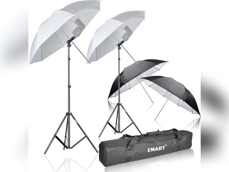 EMART 33 inch Reflective Photography Umbrella,Studio Camera Photographic Props with Adjustable Light Stand,Flash Diffuser for Speedlight(4 Pack) 63