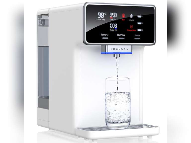 Thereye Countertop Water Filter Reverse Osmosis System, 7 Stage Purification, Instant Heating Portable RO Filtration, BPA Free Water Purifier 2:1 Pure to Drain for Home RV (No Installation Needed) 130