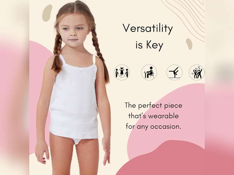 Feathers Girls Solid White Snug Fit Tagless Cami Vest - 100% Cotton Super Soft Undershirts (3/Pack) size 4T 16