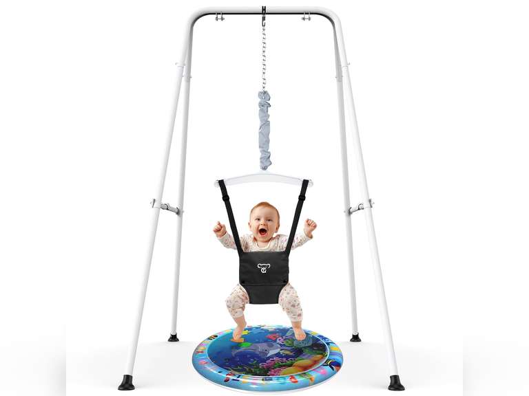 G TALECO Gear Baby Jumper with Stand,Baby Bouncer,Easy Set-Up,Baby Exerciser for Active Babies,Suitable for Indoor and Outdoor, Black (Water Mat Include) 80