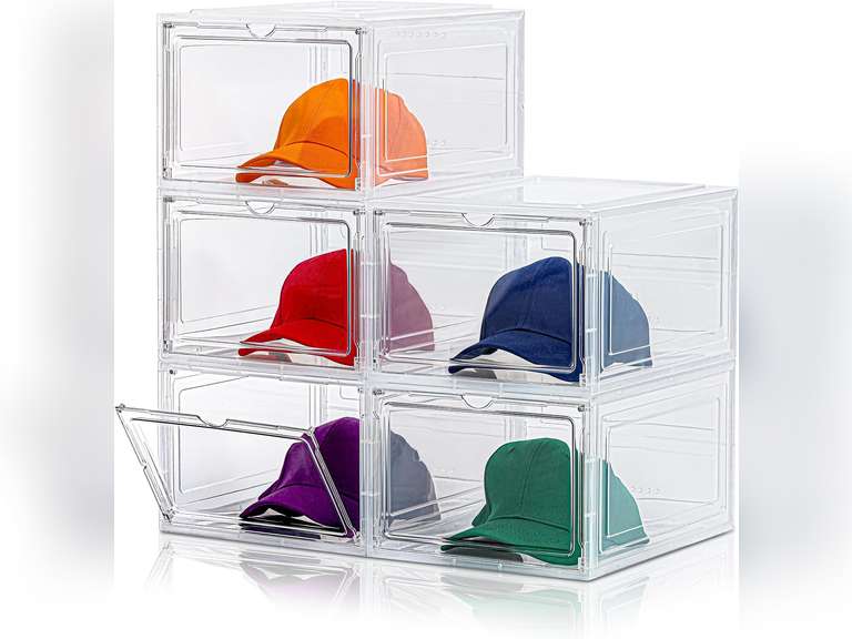 Hat Organizer Box,Upgrade Harder Solid Plastic Hat Organizer for Baseball Caps, Clear Hat Storage with Magnetic Door, Hat Rack, Hat Holder, Hat Case, Hat Box (Clear, 5 Pack) 25