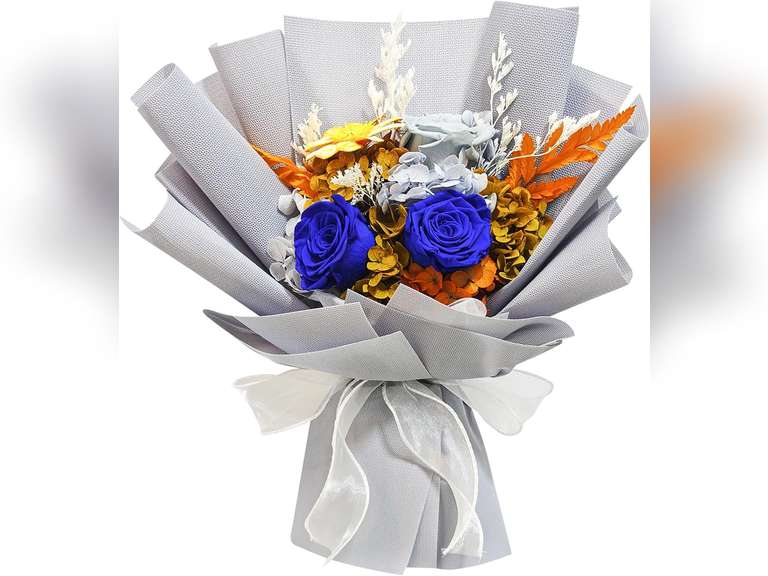 Forever Flowers Bouquet in Luxury Gift Box - Handmade Preserved Real Roses Hydrangea, 3-5 Years Long Lasting, Mothers Day Gift for Her, Wife, Mom Romantic Birthday/Valentine Gifts (Blue) 29
