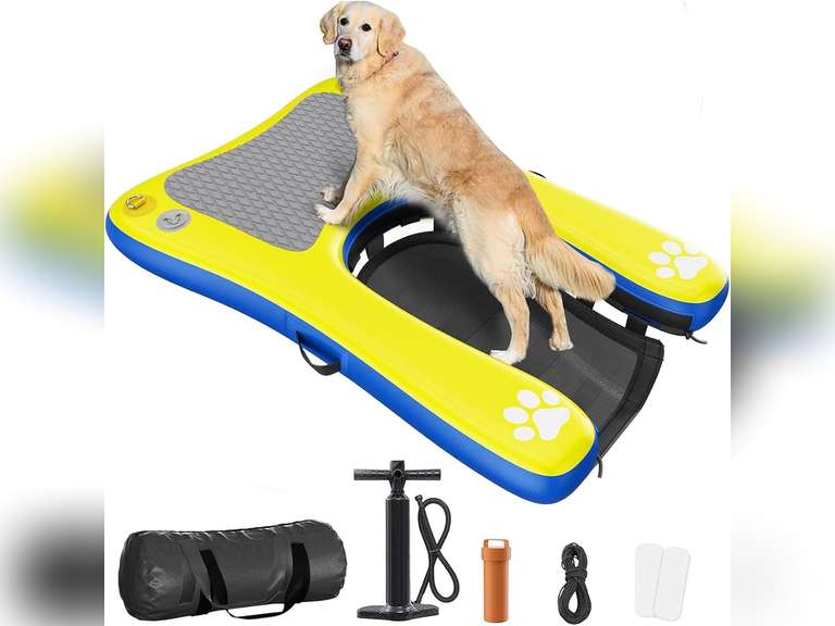 Inflatable Dog Pool Ramp Floats for Large Dogs Up to 240 lbs, 60"x 40" Dog Water Boat Ramp Ladder with Non Slip Step | Heavy Duty Pup Plank Dogs Dock for Inground Above Ground Pool, Lake, River 135
