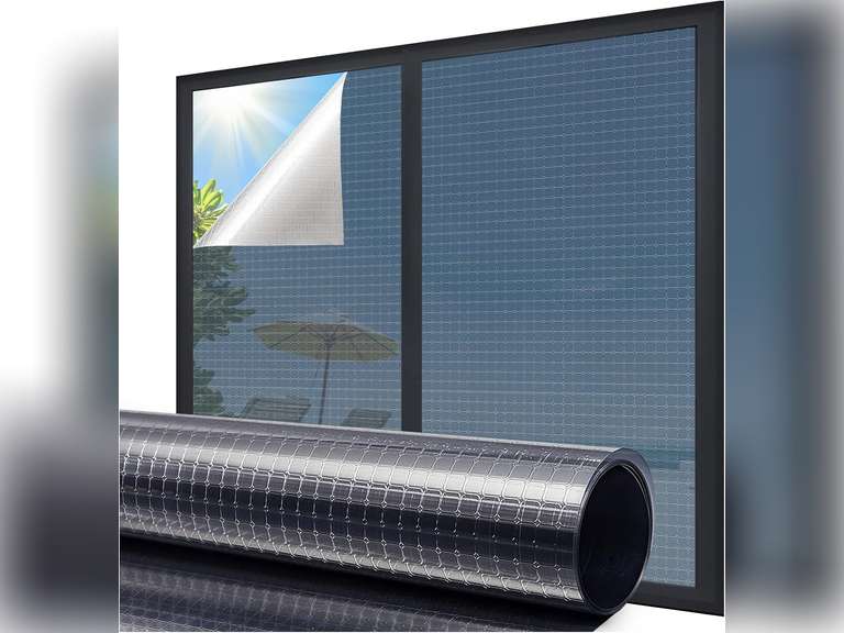 Coavas One Way Privacy Window Film,Reflective Home Glass Mirror Tint See Out Not in,Heat UV Blocking Static Cling for Office Front Door Daytime Privacy Covering, Blue-Silver,35.4x78.7 in 25