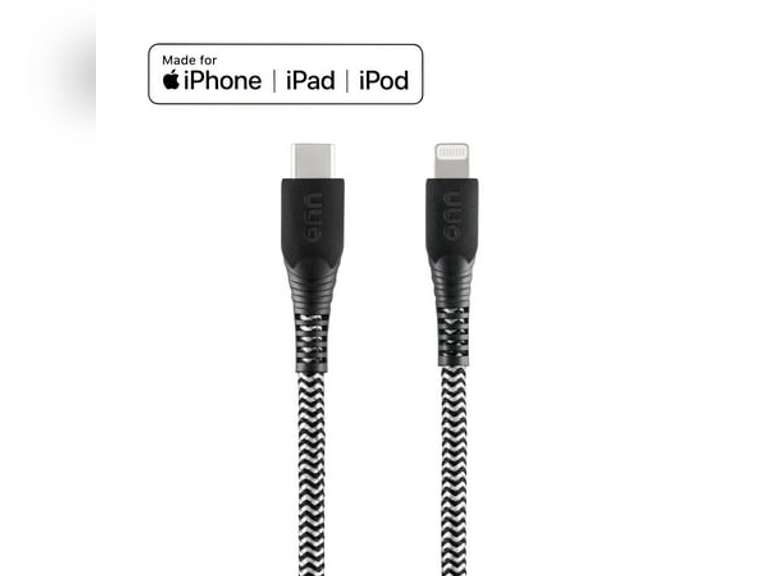 onn 6ft Lightning to USB-C Braided Charging Cable, MFI Certified, Fast Charging, Black - Compatible with iPhone 14/13/12/11/X/XR/XS/8/7/6/5, iPad, Airpods and more 14