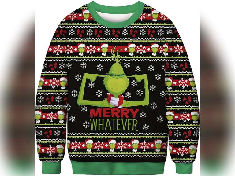 NTSWZYS Ugly Christmas Sweatshirt 2024 Green Monster Crewneck Sweatshirts Long Sleeve Print Oversized Holiday Pullover Top 2XL 20