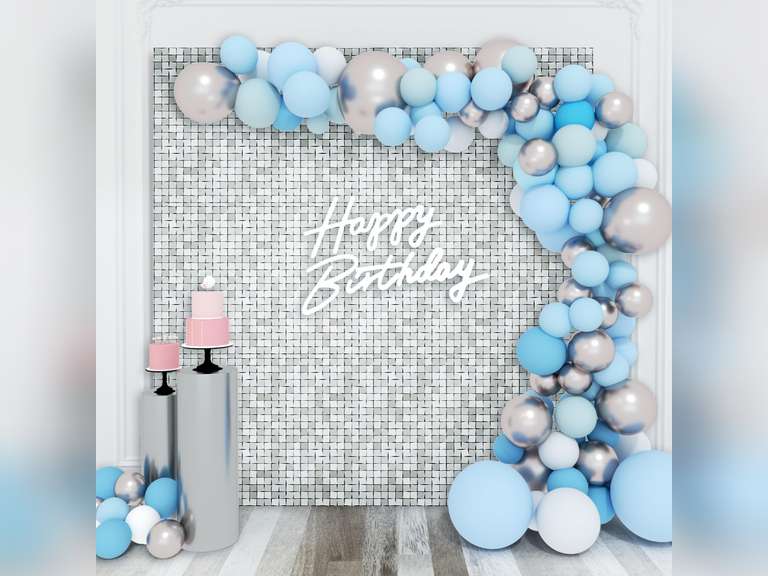 Shimmer Wall Backdrop Silver Square Sequin Wall Panel Backdrop Decor for Wedding, Anniversary, Birthday, Party, 36 Panels 110