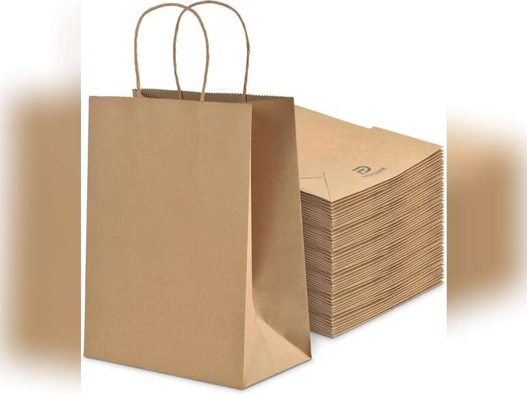 Packtastic 125GSM 8x4.25x10.5 Medium Brown Paper Bags with Handles | 100 Pcs Bulk Kraft Shopping Bag for Retail and Grocery Bag Party Favour Gift Bags for Kids Party 12