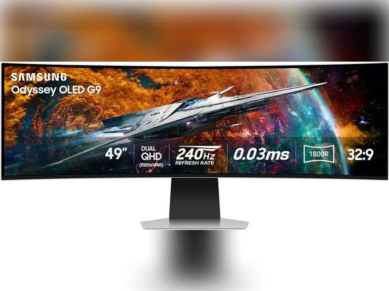 Samsung 49" Odyssey OLED G9 (G95SC) Series Curved Smart Gaming Monitor w QD-OLED, 240Hz, 0.03ms, AMD Freestyle Premium Pro, G-Sync Compatible, Dual QHD, Neo Quantum Processor Pro, LS49CG954SNXZA 1100