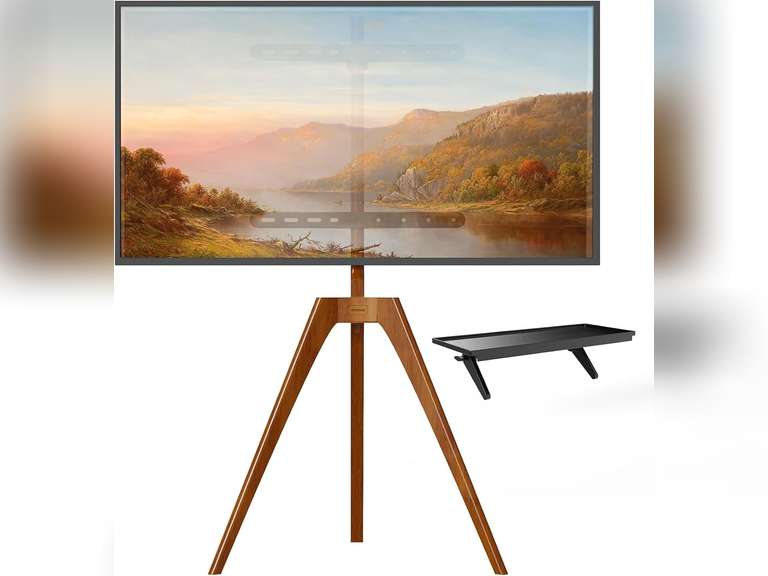 PUTORSEN Premium Wood Easel TV Stand, Adjustable TV Tripod Stand for 45-65 Inch LED LCD Screen, with Top TV Shelf and Magnetic Concealed Cable Management, Max Load 88lbs, Walnut 125