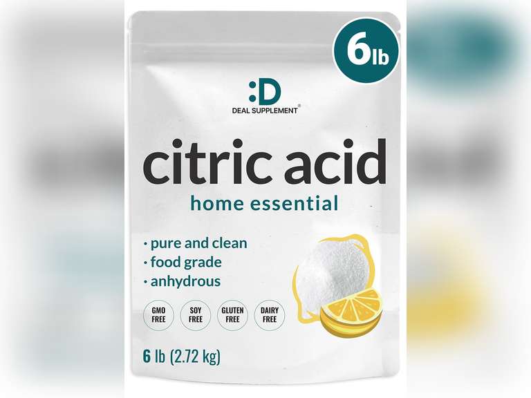 Citric Acid 6 Pounds | Fine Granular Powder, Food Grade, Bulk Supply Potent Anhydrous Form Versatile Flavor Enhancer, Preservative, Cleaning, & Homemade Bath Bombs Additive Free, Non-GMO 24