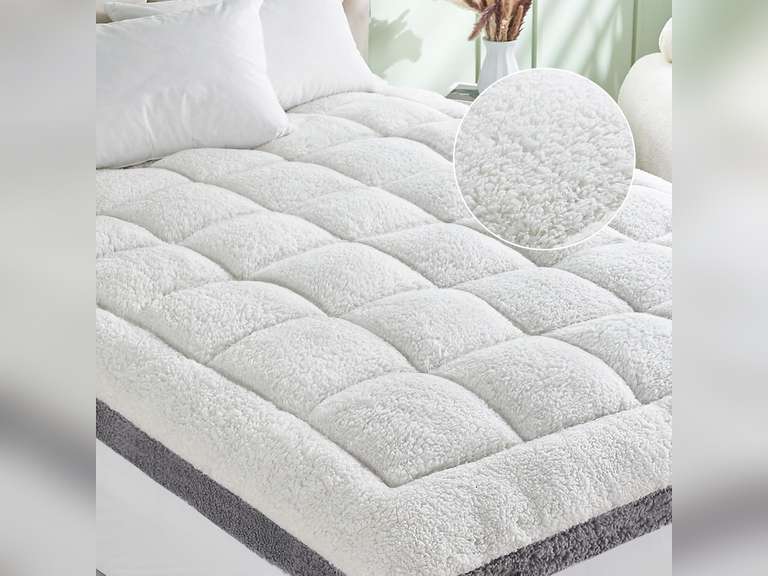 King Mattress Topper, Cymula Extra Thick Sherpa Mattress Pad with 900GSM Down for Back Pain Bed, Soft Plush Mattress Cover Fluffy Pillow Top with 8-21" Deep Pocket for Hotel, 78x80in White 81
