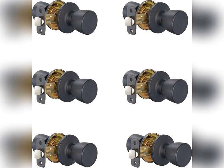 Amazon Basics Tulip Door Knob - Passage - Matte Black, Pack of 6, 6 Count Total 36