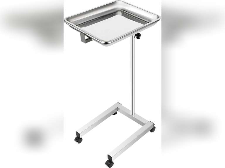 VEVOR Lab Cart, Stainless Steel Mayo Tray Stand 18 x 14 in Trolley Mayo Stand, Adjustable Height 32-51 in Instrument Tray with Removable Tray & 4 Omnidirectional Wheels, Ideal for Home Equipment 103