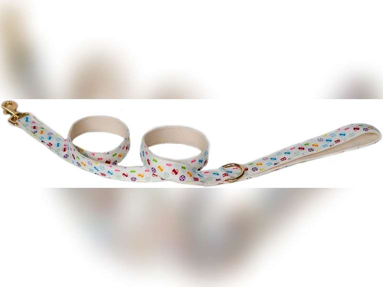 Green Pet Bonejour Leash, White Multi - Standard Size (0.98 W x 47 L) - Signature Pooie Vuiton Print - Made from Recycled Canvas 24