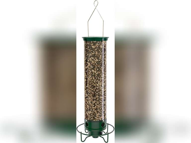 Droll Yankees Squirrel Proof Bird Feeders for Outdoors - Flipper, Collapsible Perches, 5-Pound Seed Capacity, Blue 118