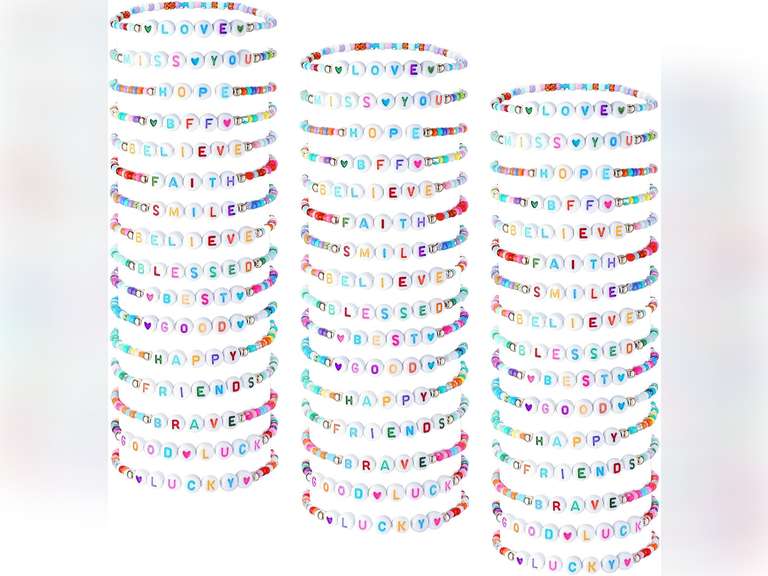 48 Pcs summer Kids Friendship Bracelet Set Adjustable Beads Bracelets Cute Friendship Princess Pretend Play Stretch Jewelry Set for Girls Women(Exquisite) 14