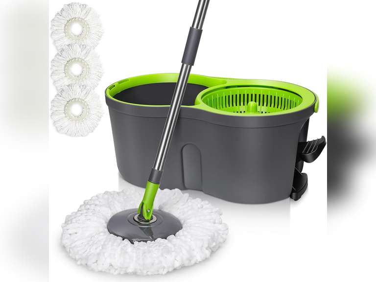 Spin Mop Bucket System,Masthome Pedal Spin Mop and Bucket with Wringer Set,EasyWring Microfiber Mop with 3 Mop Pads,360 Spinning Floor Cleaning System - Home & Office Suitable 38
