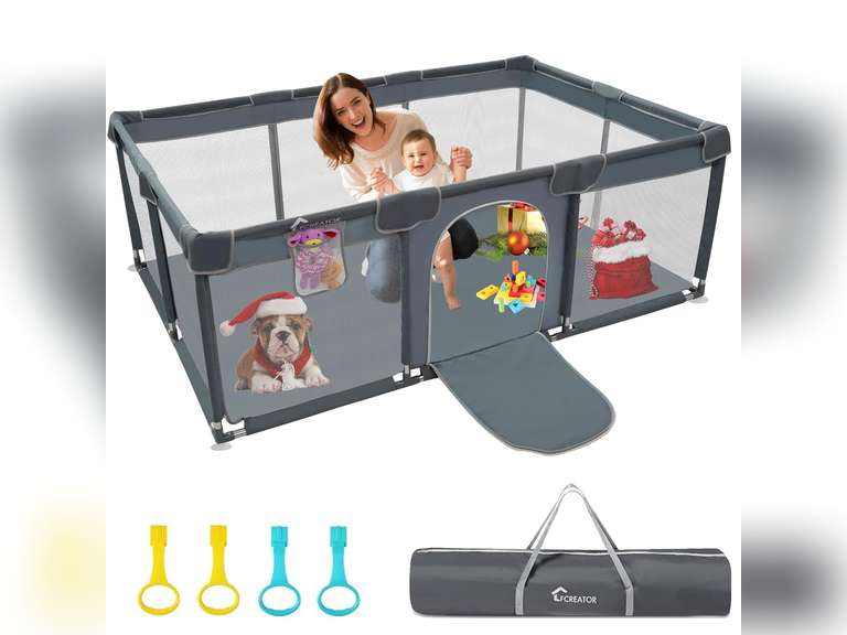 Baby Playpen,71 * 48IN Play Yard for Babies and Toddlers,Toddler Play Area Indoor,Sturdy Play Yard with Gate, Safety Baby Playpen with Soft Breathable Mesh,Anti-Fall,Gray 40