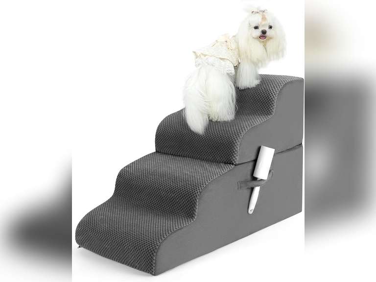 Dog Stairs, 4-Tiers Steps Ramp High Bed, Dog Ramp with Stable Non-Slip Fabric Cover, Pet Stairs for Small Dogs and Cats or Pets Joints, D3-H8EW-1CYT-02-BJQNEW 26