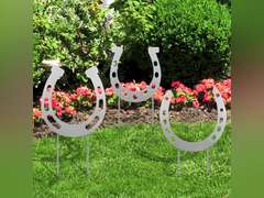 3 Pcs Horseshoes Yard Signs Metal Horseshoes Garden Stakes Summer Lawn Decorations Outdoor Yard Decoration with Stake for Summer Garden Wedding Holiday Decor 20
