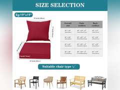 Waterproof Outdoor Chair Cushion Set, Fade and Tear Resistant Patio Furniture Cushions with Removeable Covers, 19x19 Inch, Burgundy, 1 Set 38