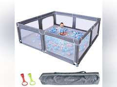 TODALE Durable Baby Playpen 70"x59" - Tear-Resistant Yard with Anti-Slip Suckers - Breathable Mesh Gate for Toddlers and Infants, Sleep & Activity - Grey - Playpen for Babies and Toddlers 126