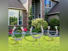 3 Pcs Horseshoes Yard Signs Metal Horseshoes Garden Stakes Summer Lawn Decorations Outdoor Yard Decoration with Stake for Summer Garden Wedding Holiday Decor 20