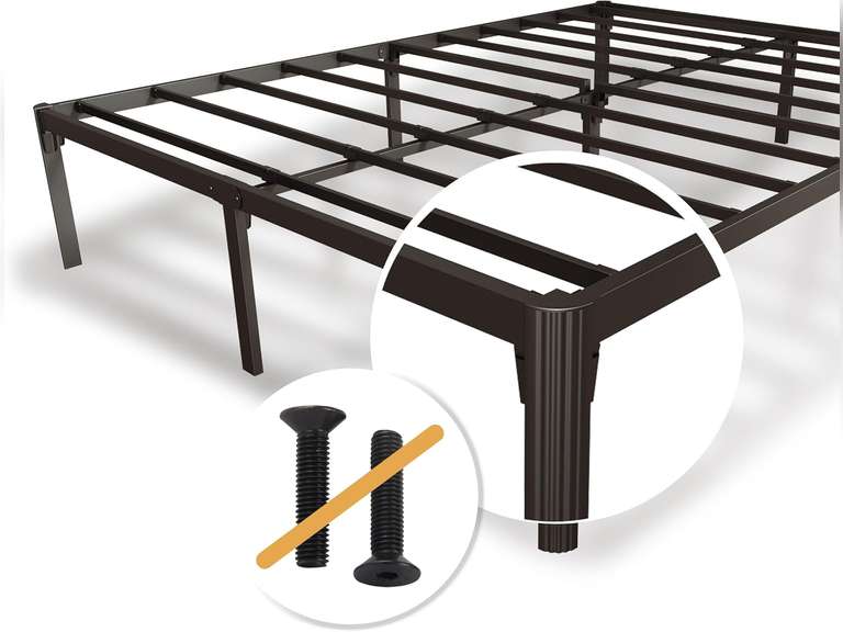 Screw Free Queen Size Bed Frame No Box Spring Needed 14 Inch Queen Platform Heavy Duty Support 650lbs Easy to Assembly,Noise and Tool Free Black Queen Bed Frame 100