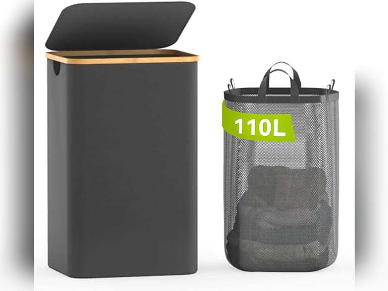 110L Laundry Hamper with Lid, Dirty Clothes Hampers for Laundry, Collapsible Laundry Baskets for Small Spaces, Bedroom, Bathroom, Laundry Room, Grey 20