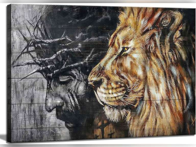 Large Jesus and Lion Canvas Wall Art Judah and Lion Cathedral Black and White Religious Christianity Picture Wall Decor Poster Print for Living Room Bedroom Office Home Decoration 57