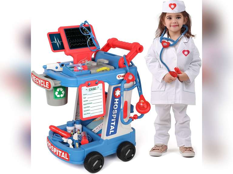 Liberry Doctor Kit for Kids Aged 3 4 5, Pretend Doctor Playset for Toddlers with Cart, Costume and Stethoscope, Role Play Medical Toy for Girls Boys 40