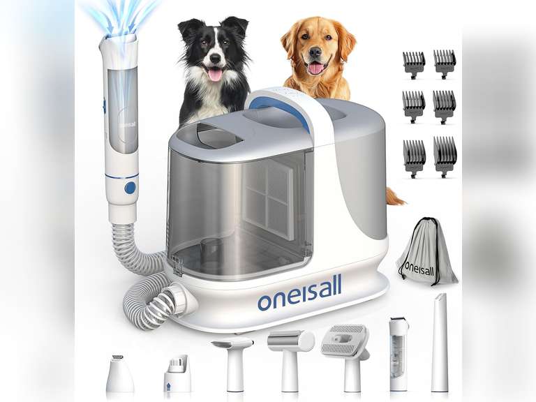 oneisall Dog Grooming Vacuum, 13000Pa Powerful 3L Dust Cup Pet Grooming Vacuum with Dog Clippers & Shedding Brush 7 Dog Grooming Kit, 3L Dust Cup, Super Quiet, 3 Suction Levels, BM3 108