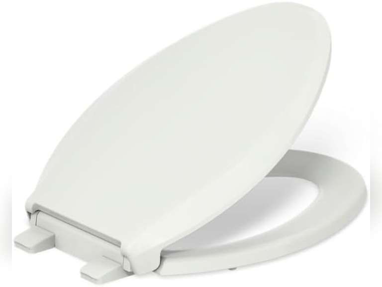 KOHLER 4636-RL-NY Cachet ReadyLatch Elongated Toilet Seat Slow Close, Soft Close Toilet Seat Quiet Lid, Contoured Grip-Tight Bumpers Installation Hardware, Apartment Essentials, Dune 64