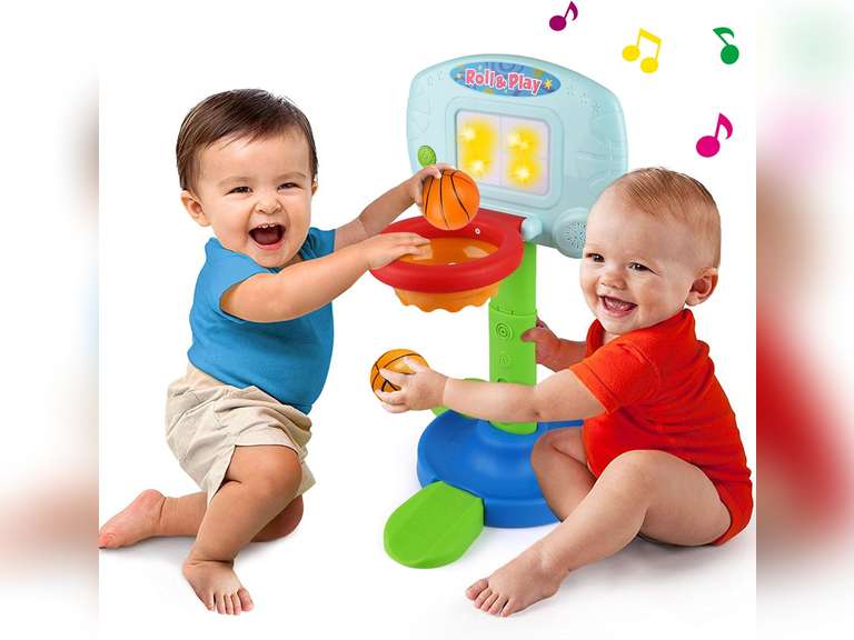 LotFancy Basketball Hoop for Kids Toddlers 18m-3y, Infant 2 in 1 Adjustable Sports Toy Set, Baby Interactive Learning Toy, with Light and Music, Indoor Basketball Game, Battery Include 33