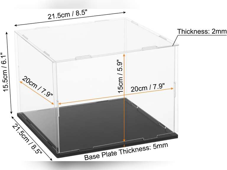 uxcell Acrylic Clear Display Case for Collectibles Self-Assemble Display Boxes, Black Base Dustproof Countertop Storage Box for Collectibles Action Figures, 7.9 x 7.9 x 5.9 Inch 19