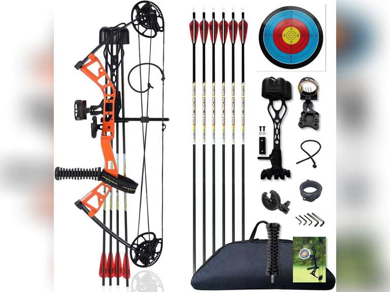 Compound Bow Set 10-40lbs for Pull Child Right Hand Lightweight Design Bow Adjustable 16"~28" Draw Length IBO 290fps New 2024 Professional Set for Youth&Kids 130