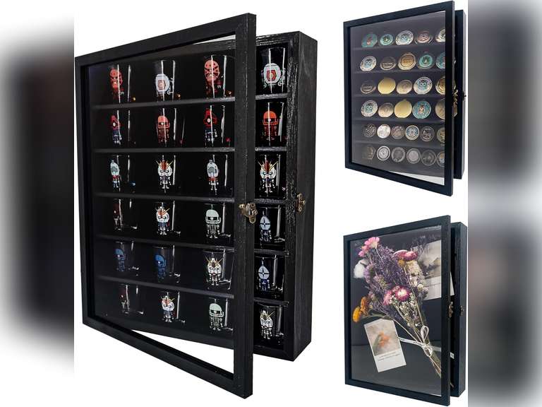 Shadow Box Frame Display Case 12x16 with Removable Shelves, Deep Memory Box Trinket Knick Knack Shelf Cabinet for Collector, Keepsake Coins Military Medals Wedding Flowers Black 40