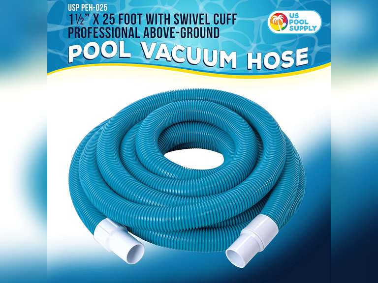 U.S. Pool Supply 1-1/2" x 25 Foot Professional Above Ground Swimming Pool Vacuum Hose with Swivel Cuff - Removable Cuff, Cut to Fit - Compatible with Filter Pumps, Filtration Systems, Chlorinators 30