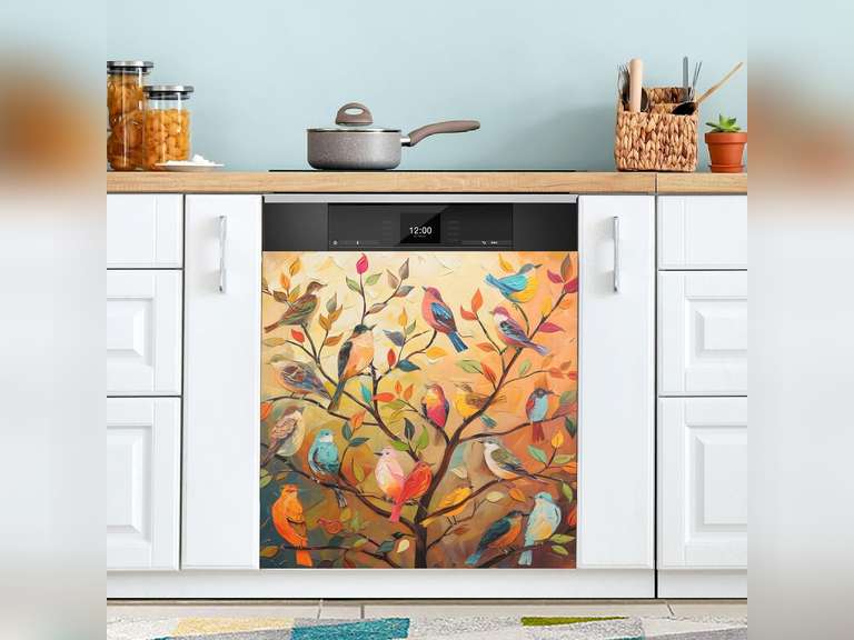 Similar model. Dishwasher Magnet Cover Front Door Colorful Birds on Branches and Leaves02 Decorative Refrigerator Covers Magnetic Sheet Sticker Wash Machine Fridge Panel Decal for Kitchen Appliance 23x26 in 26