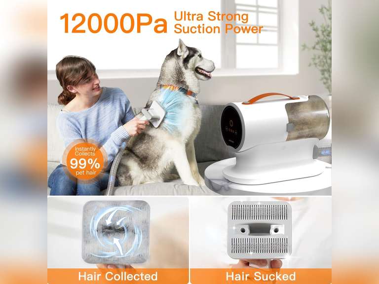 AIRROBO Dog Grooming Vacuum, Dog Grooming Kit,12000Pa Strong Pet Grooming Vacuum for Dogs, 2L Large Capacity Dog Vacuum for Shedding Grooming Hair, Dog Hair Vacuum, 5 Pet Grooming Tools, Quiet,PG100 70