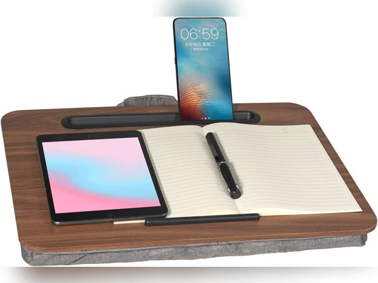 Portable Laptop Desk Fits Up to 16 Laptops, with Tablet Slot, Built-in Cushion, Great for Home & Office,Lap Desk for Laptop,Lap Desk with Cushion (Brown, Medium) 21