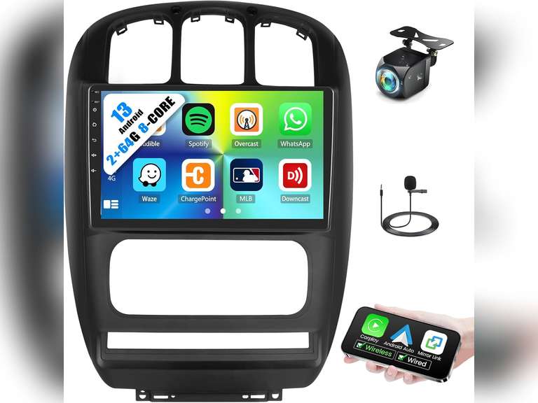 2+64G 8-Core Android 13 Car Stereo for Dodge Caravan Chrysler Town&Country 2001-2007 with Apple Carplay&Android Auto,10.1 Inch Car Radio with Mirror Link Bluetooth FM/RDS WiFi GPS SWC+Backup Camera 155