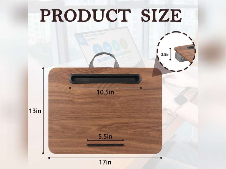 Portable Laptop Desk Fits Up to 16 Laptops, with Tablet Slot, Built-in Cushion, Great for Home & Office,Lap Desk for Laptop,Lap Desk with Cushion (Brown, Medium) 21