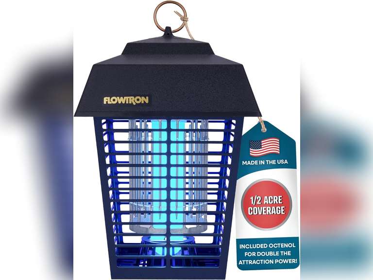 Flowtron Electric Bug Zapper 1/2 Acre Outdoor Insect Control with Dual Lure Method, 15W UV Light & Octenol Attractant for Fly & Mosquito, 5600V Kill Grid, Made in USA, UL Certified 50